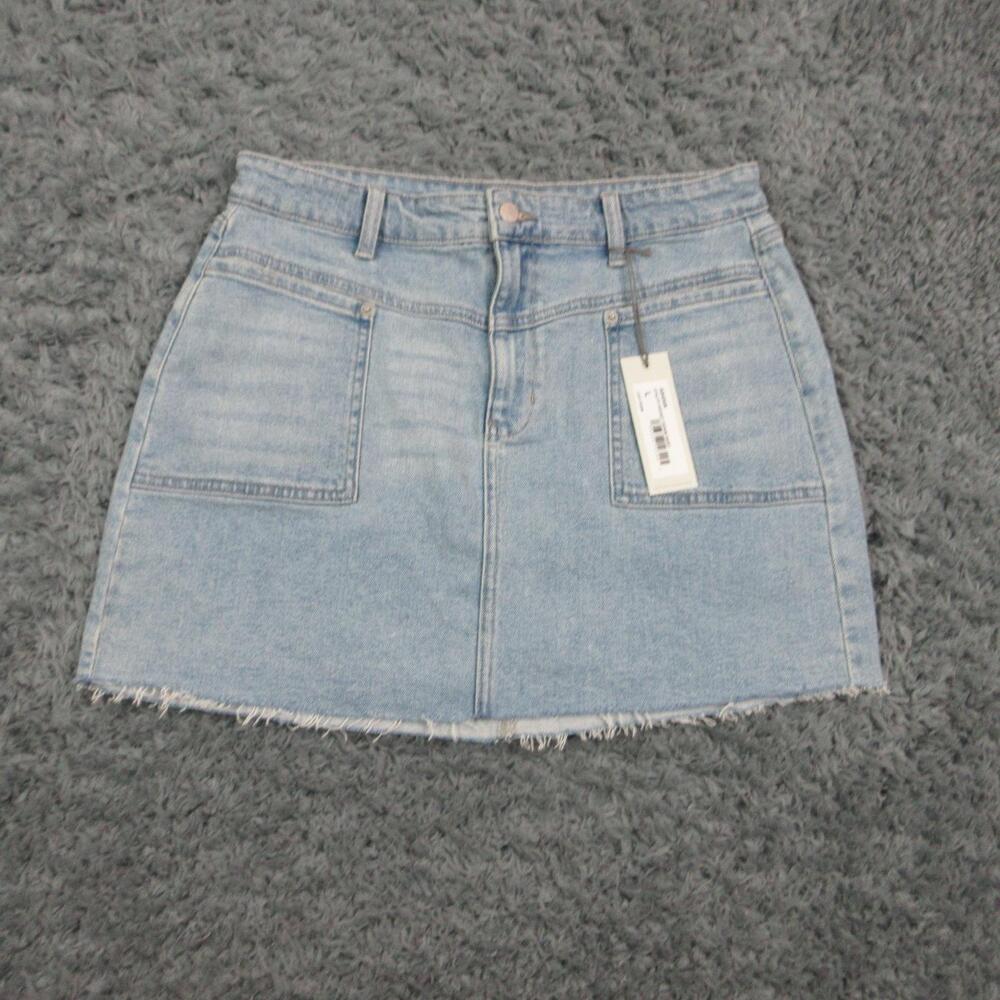 Just USA Skirt Womens Large Blue Utility Pocket Stretch Denim Mini Raw Hem NWT